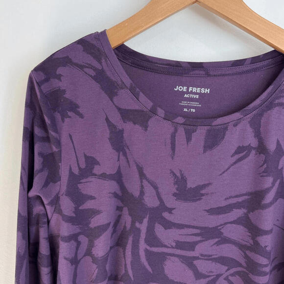 Joe Fresh Active Women’s XL Purple Floral Print Long Sleeve T Top Athleisure - Picture 3 of 9